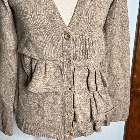 Moth Cardigan Sweater Beige Wool Blend Ruffle Womens Size Small - Picture 4 of 9